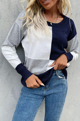 Color Block Ribbed Trim Round Neck Knit Pullover - Trendsi