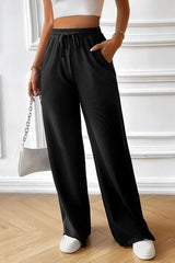 Drawstring Wide Leg Pants with Pocketed - Flyclothing LLC