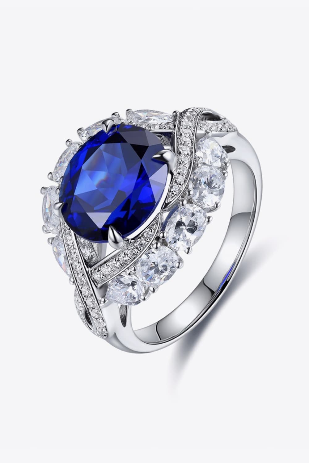 Platinum-Plated Lab-Grown Sapphire Ring - Flyclothing LLC