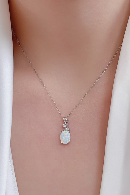 Opal Oval Pendant Chain Necklace - Flyclothing LLC