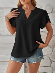 Swiss Dot Notched Petal Sleeve T-Shirt - Flyclothing LLC