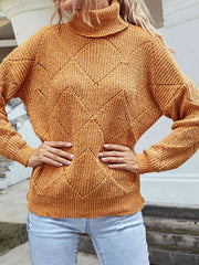 Geometric Turtleneck Long Sleeve Sweater - Flyclothing LLC