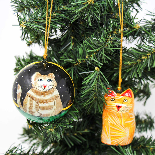 Handpainted Cat Ornaments, Set of 2 - Flyclothing LLC