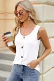 Decorative Button Round Neck Tank - Flyclothing LLC