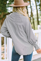 Striped Lantern Sleeve Collared Shirt - Flyclothing LLC