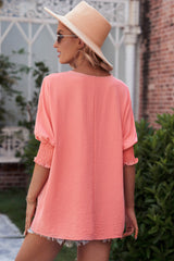 Round Neck Dolman Sleeve Textured Blouse - Flyclothing LLC