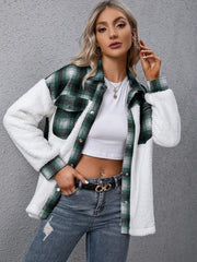 Plaid Collared Neck Button Down Jacket - Flyclothing LLC