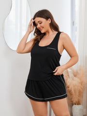 Plus Size Contrast Piping Racerback Tank and Shorts Lounge Set - Flyclothing LLC