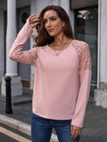 Lace Trim Round Neck Raglan Sleeve Tee - Trendsi