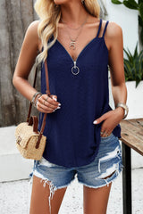 Eyelet V-Neck Double Strap Cami - Flyclothing LLC