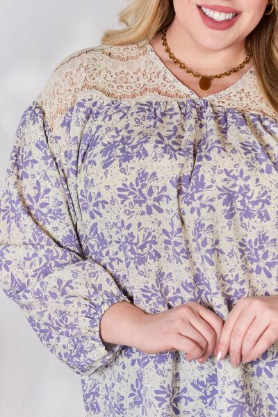 Hailey & Co Full Size Lace Detail Printed Blouse - Flyclothing LLC