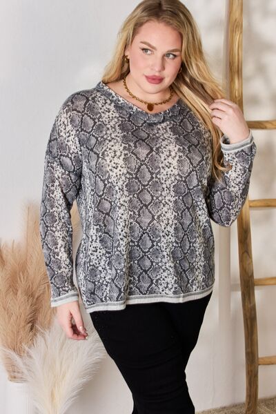 Hailey & Co Full Size Snakeskin V-Neck Long Sleeve Top - Flyclothing LLC