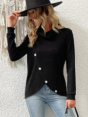 Decorative Button Turtleneck Long Sleeve T-Shirt - Flyclothing LLC