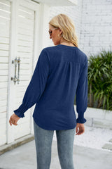 Heathered Flounce Sleeve Curved Hem Top - Trendsi