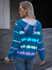 Tie Dye Raglan Sleeve Hoodie - Trendsi