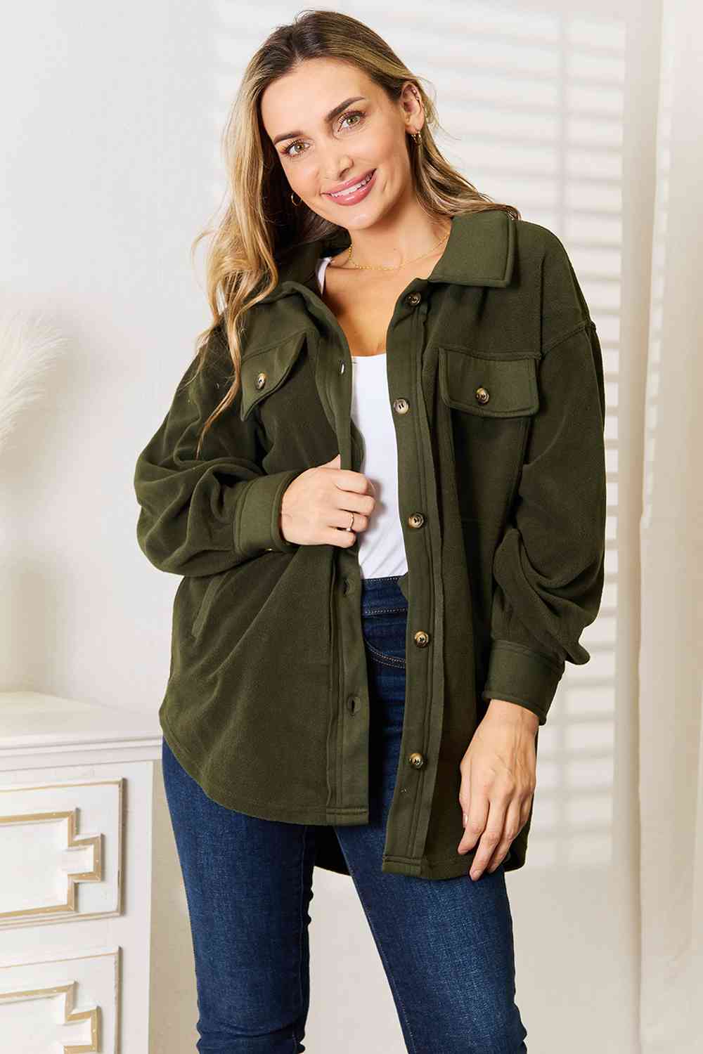 Womens Yours Curve PU Shacket - Green