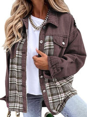 Plaid Button Up Dropped Shoulder Jacket - Flyclothing LLC