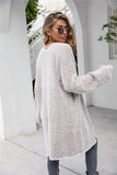 Herringbone Pattern Open Front Longline Fuzzy Cardigan - Flyclothing LLC