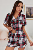 Collared Neck Short Sleeve Tied Two-Piece Lounge Set - Trendsi