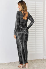 Cutout Round Neck Long Sleeve Maxi Dress - Flyclothing LLC