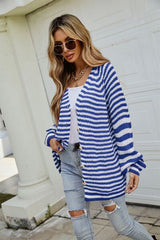 Striped Button Up Long Sleeve Cardigan - Flyclothing LLC