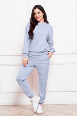 Round Neck Long Sleeve Sweatshirt and Pants Set - Flyclothing LLC