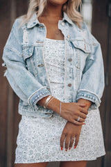 Distressed Drop Shoulder Denim Jacket - Flyclothing LLC