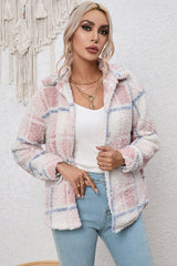 Plaid Button Up Collared Neck Long Sleeve Shacket - Flyclothing LLC