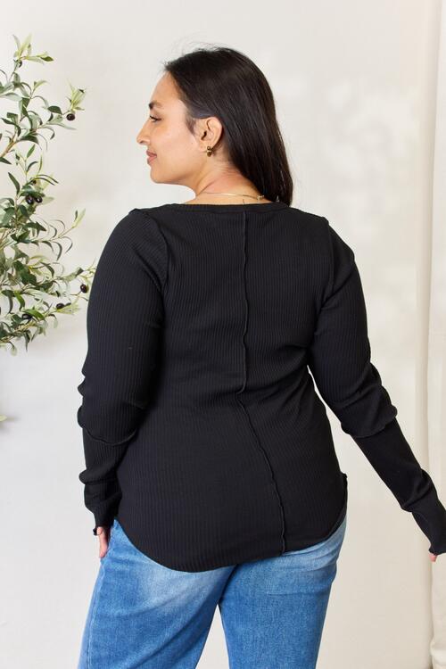 Culture Code Full Size Ribbed Round Neck Long Sleeve Top - Flyclothing LLC