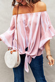 Striped Tie Front Flounce Sleeve Blouse - Flyclothing LLC