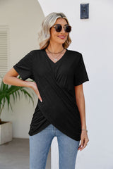 V-Neck Crisscross Short Sleeve Tee - Flyclothing LLC