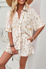 Printed Button Up Shirt and Shorts Set - Flyclothing LLC