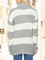 Striped Turtleneck Long Sleeve Sweater - Flyclothing LLC