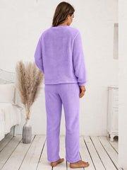 Teddy Long Sleeve Top and Pants Lounge Set - Flyclothing LLC