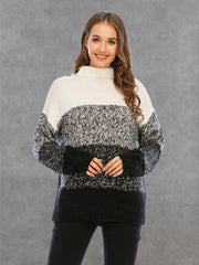 Color Block Turtleneck Sweater - Trendsi