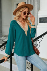 V-Neck Long Sleeve Blouse - Flyclothing LLC