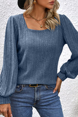 Square Neck Puff Sleeve Blouse - Flyclothing LLC