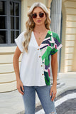 Printed Surplice Short Sleeve Blouse - Flyclothing LLC