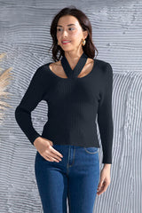 Halter Neck Long Sleeve Sweater - Flyclothing LLC