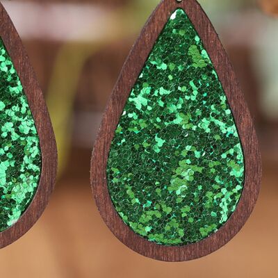 Sequin Wood Teardrop Earrings - Flyclothing LLC