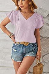 V-Neck Flutter Sleeve T-Shirt - Flyclothing LLC