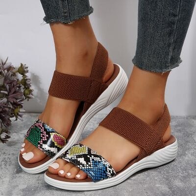 PU Leather Open Toe Low Heel Sandals - Trendsi