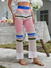 Color Block Openwork Knit Pants - Trendsi