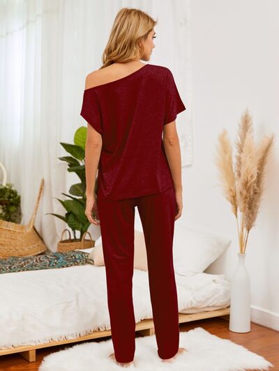 Round Neck Top and Pants Lounge Set - Flyclothing LLC