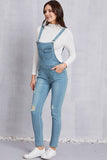 Distressed Washed Denim Overalls with Pockets - Flyclothing LLC