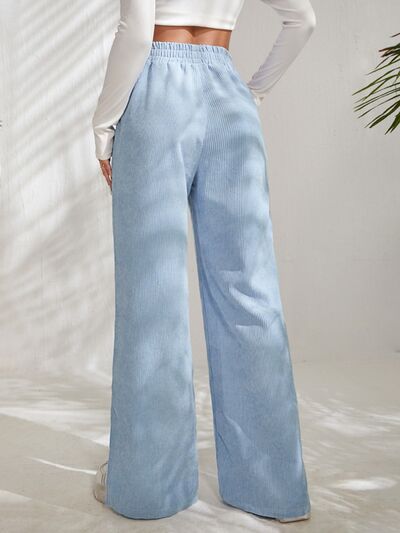 Slit Pocketed High Waist Wide Leg Pants - Flyclothing LLC