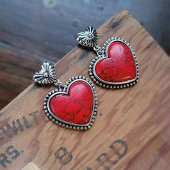 Artificial Turquoise Alloy Heart Dangle Earrings - Flyclothing LLC