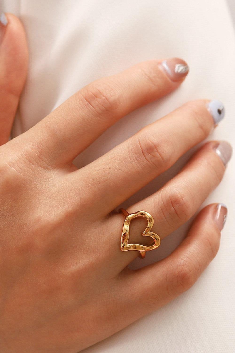 18K Gold Plated Heart-Shaped Ring - Trendsi