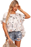 Floral Boat Neck Flounce Sleeve Blouse - Flyclothing LLC