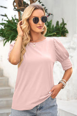 Round Neck Lantern Sleeve Blouse - Flyclothing LLC